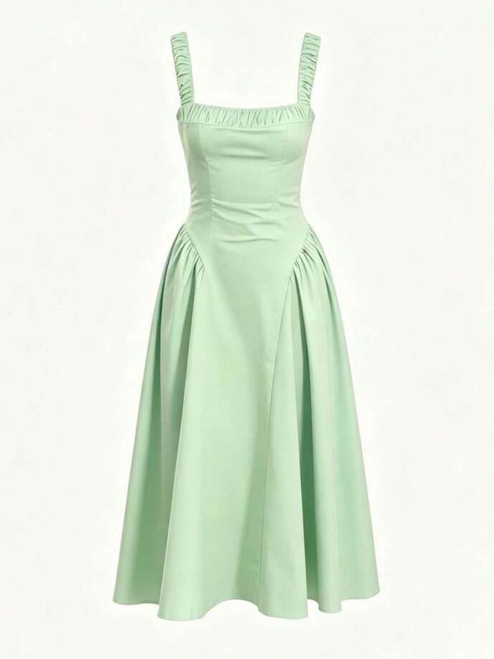 Mint Green Square-Neck Midi Dress